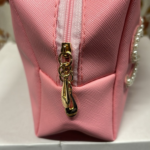 Pearl Rhinestone Stuff Letter Pink Patch Makeup Bag Extra Large Cosmetic Pouch - Picture 4 of 7